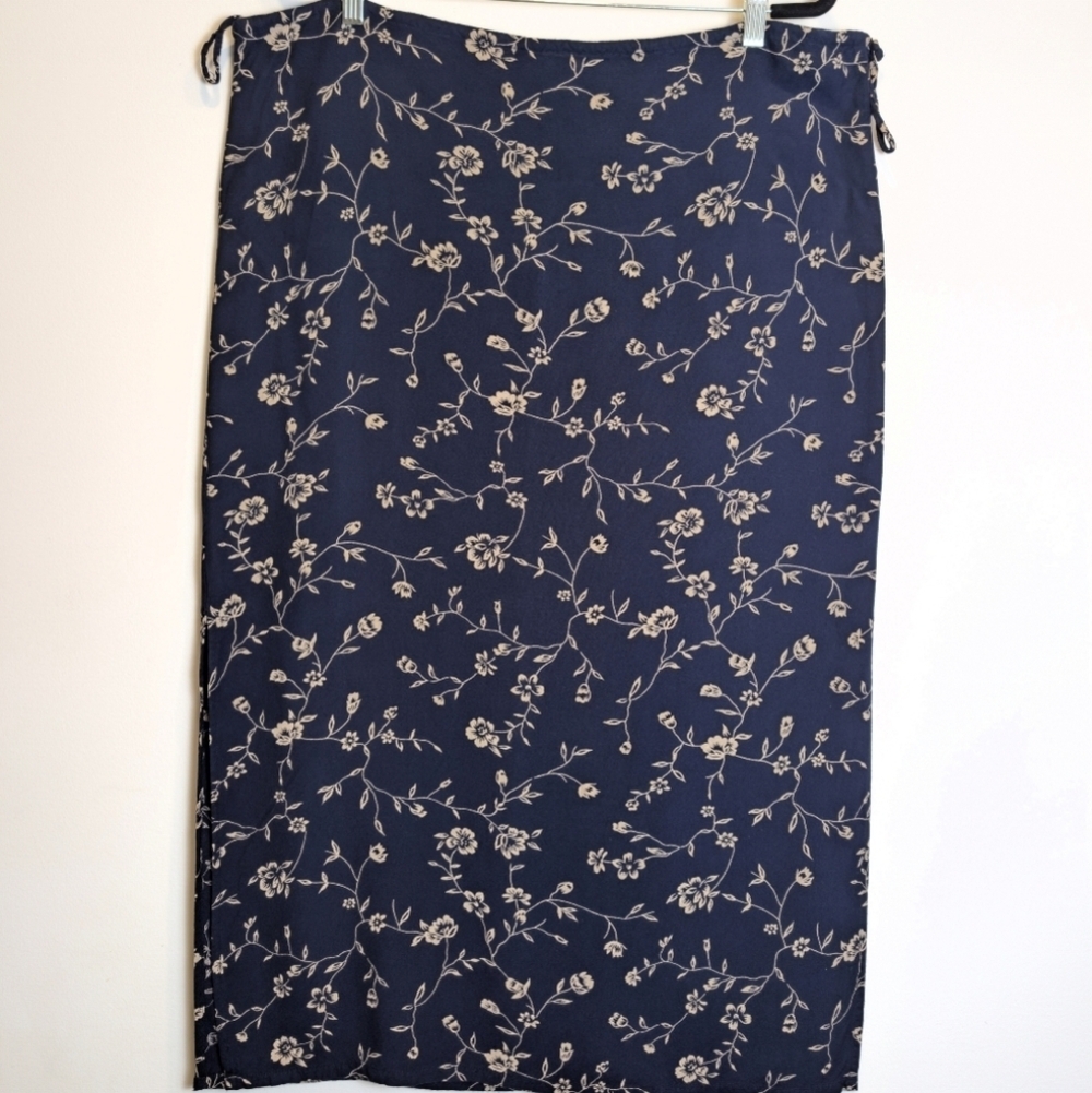 American Outpost Vintage Navy Beige Floral Midi Skirt Size XL